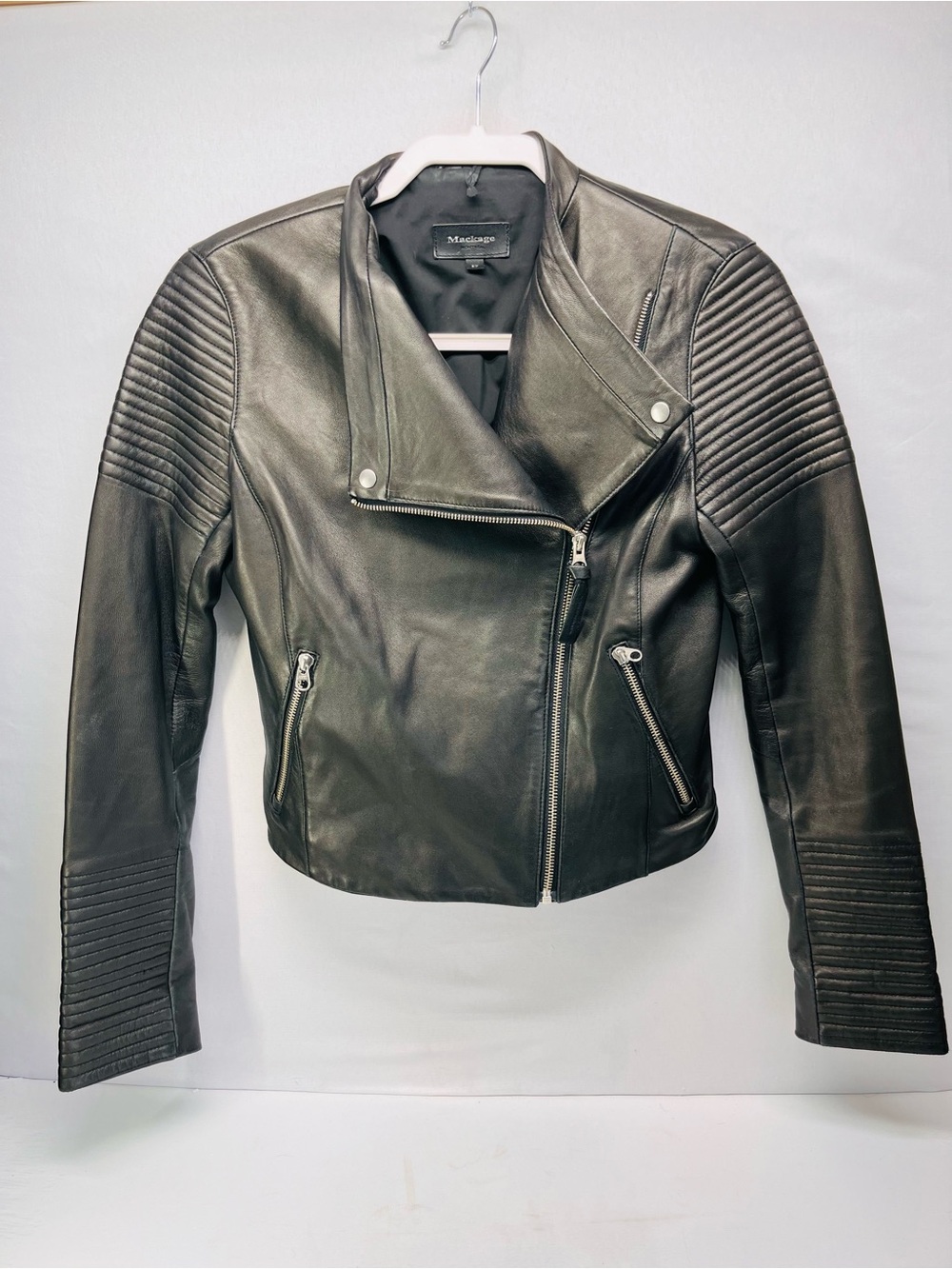 Mackage Black Quilted-Shoulder‎ Leather Moto Jacket
